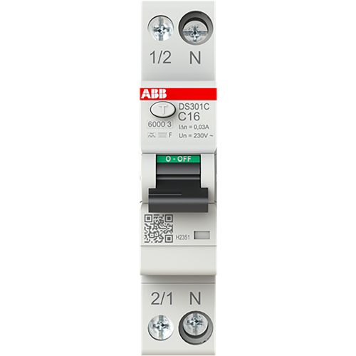 ABB Componenten Aardlekautomaat 1P+N, C Kar. 16 A, 30ma, 6ka, Type F - 9paa00000304250 - 20124804