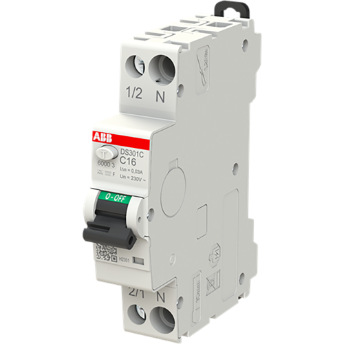 ABB Componenten Aardlekautomaat 1P+N, C Kar. 16 A, 30ma, 6ka, Type F - 9paa00000304251 - 20124804