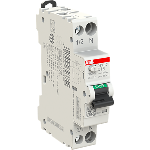 ABB Componenten Aardlekautomaat 1P+N, C Kar. 16 A, 30ma, 6ka, Type F - 9paa00000304252 - 20124804