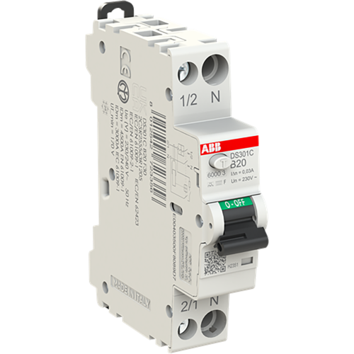 ABB Componenten Aardlekautomaat 1P+N, B Kar. 20 A, 30ma, 6ka, Type F - 9paa00000304261 - 20124807