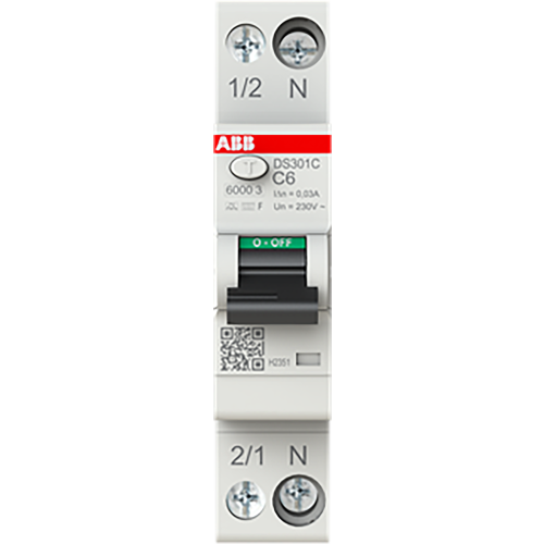ABB Componenten Aardlekautomaat 1P+N, C Kar. 6 A, 30ma, 6ka, Type F - 9paa00000304304 - 20124799