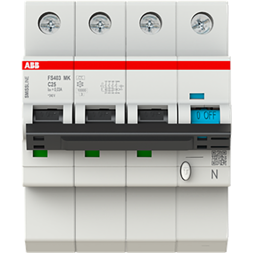 ABB Componenten Aardlekautomaat met overstroombeveiliging C Kar, 25A, 30mA, 10kA 3P+Be - 9paa00000308463 - 20112970