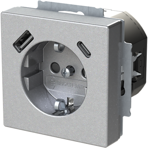 ABB Busch-Jaeger wcd ra kv + 1xUSB-A + 1xUSB-C voeding f-aluzilver - 9paa00000317837 - 20089954