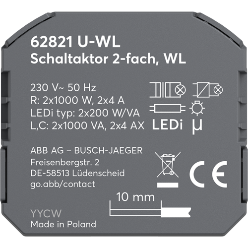 ABB Busch-Jaeger Schakelactor 2-voudig, inbouw, WL - 9paa00000350406 - 20090896