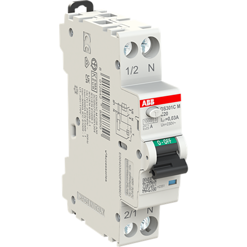 ABB Componenten DS301CM C20 A30 Compact DS301CM 1P+N 20A C 30mA A 6kA - 9paa00000374307 - 20202513