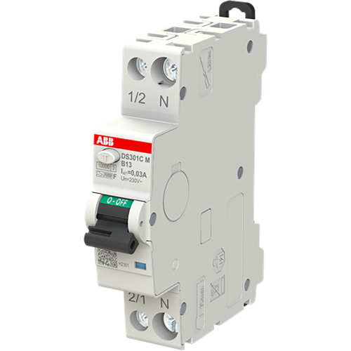 ABB Componenten DS301CM B13 F30 Compact DS301CM 1P+N 13A B 30mA F 6kA - 9paa00000374324 - 20202520