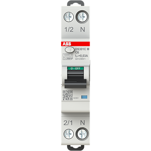 ABB Componenten DS301CM C6 F30 Compact DS301CM 1P+N 6A C 30mA F 6kA - 9paa00000374684 - 20202515