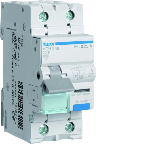 HAGER aardlekautomaat 1p+n 16a/c ADH966 - Adh966 - 11006936
