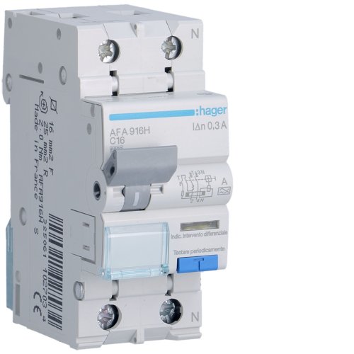 HAGER aardlekautomaat 1p+n c16 ka 300ma AFA916H - Afa916h - 11008489
