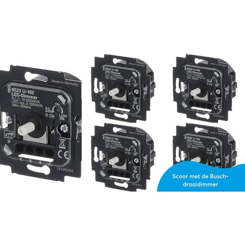 ABB Busch-Jaeger dimmer 100VA led 250W/VA inbouw set 5 stuks - Busch draaidimmer actie u - 20211553