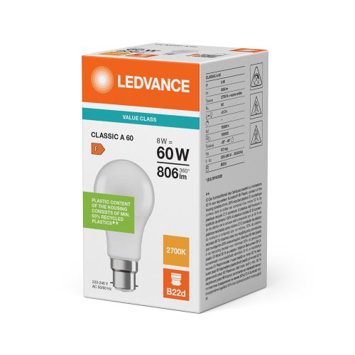 OSRAM led lamp B22 8.5 watt 2700k 230v 806 lm - C8812590fc6cda272063b97e0c368f45 - 11004638