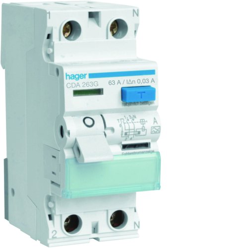 HAGER aardlekschakelaar 63a 1p+n 0,03a CDA263G - Cda263g - 11011285