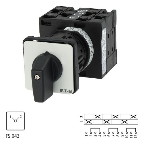 Eaton Omschakelaar, Contacten: 6, 32 A, Frontplaat: 1-2, 90 &deg;, vast, eengats - Eaton 001069 l1 - 20056025