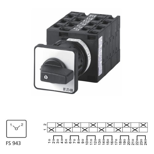 Eaton Omschakelaar, Contacten: 12, 32 A, Frontplaat: 1-2, 90 &deg;, vast, eengat - Eaton 004506 l1 - 20056146