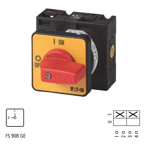Eaton AAN-UIT-schakelaar, 2-polig, 32 A, NOOD-UIT-functie, 90 &deg;, inbouw - Eaton 016318 l1 - 20056810