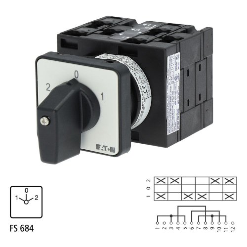 Eaton Omschakelaar, Contacten: 6, 32 A, Frontplaat: 1-0-2, 45 &deg;, vast, inbou - Eaton 018736 l1 - 20056881