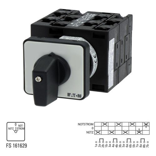 Eaton Omschakelaar, Contacten: 8, 32 A, Frontplaat: Netz-0-Notstrom, 45 &deg;, v - Eaton 020469 l1 - 20056944
