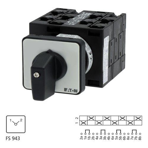 Eaton Omschakelaar, Contacten: 8, 32 A, Frontplaat: 1-2, 90 &deg;, vast, inbouw - Eaton 020653 l1 - 20056958