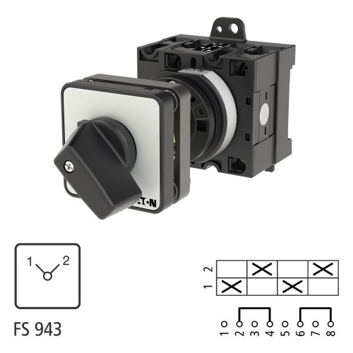 Eaton Omschakelaar, Contacten: 4, 32 A, Frontplaat: 1-2, 90 &deg;, vast, tussenb - Eaton 047600 l1 - 20057430