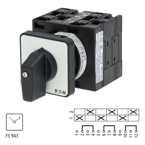 Eaton Omschakelaar, Contacten: 6, 32 A, Frontplaat: 1-2, 90 &deg;, vast, inbouw - Eaton 052346 l1 - 20057585