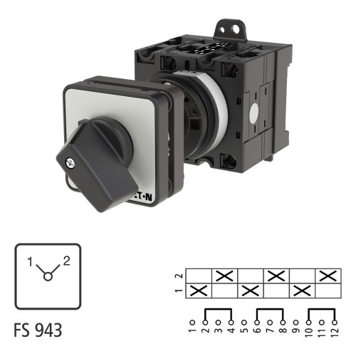 Eaton Omschakelaar, Contacten: 6, 32 A, Frontplaat: 1-2, 90 &deg;, vast, tussenb - Eaton 057092 l1 - 20057652