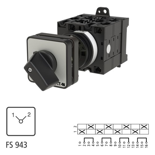 Eaton Omschakelaar, Contacten: 8, 32 A, Frontplaat: 1-2, 90 &deg;, vast, tussenb - Eaton 061838 l1 - 20057710