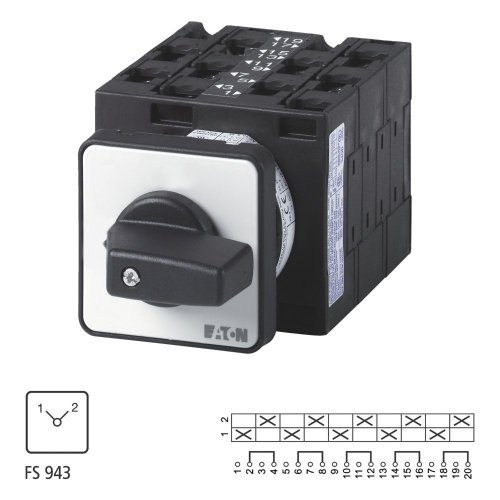 Eaton Omschakelaar, Contacten: 10, 32 A, Frontplaat: 1-2, 90 &deg;, vast, inbouw - Eaton 066584 l1 - 20057779