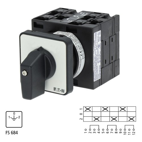 Eaton Omschakelaar, Contacten: 6, 32 A, Frontplaat: 1-0-2, 60 &deg;, vast, inbou - Eaton 068956 l1 - 20057802