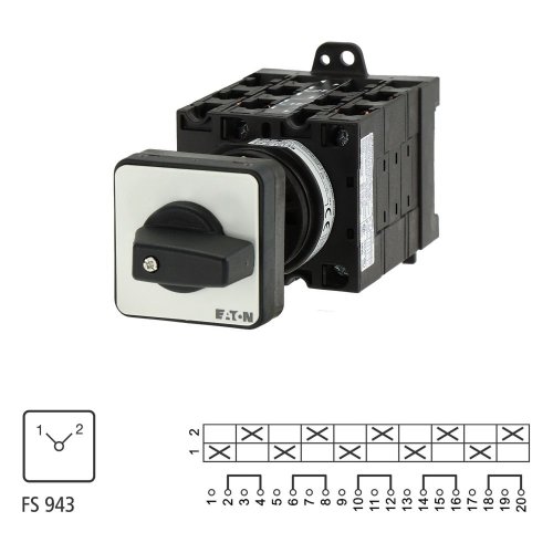 Eaton Omschakelaar, Contacten: 10, 32 A, Frontplaat: 1-2, 90 &deg;, vast, tussen - Eaton 068957 l1 - 20057803