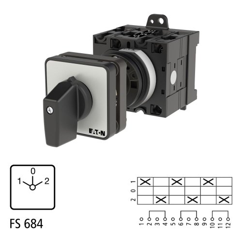Eaton Omschakelaar, Contacten: 6, 32 A, Frontplaat: 1-0-2, 60 &deg;, vast, tusse - Eaton 071329 l1 - 20057830