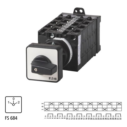 Eaton Omschakelaar, Contacten: 16, 32 A, Frontplaat: 1-0-2, 60 &deg;, vast, tuss - Eaton 099805 l1 - 20058457