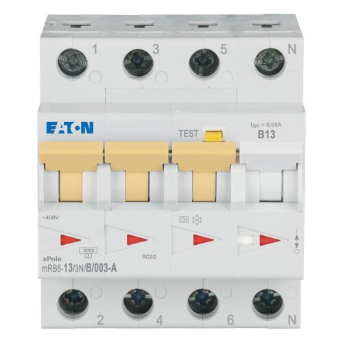 Eaton Aardlekautomaat (RCBO) mRB6, B-kar., 13A, 30mA, 4P incl. N, 6 kA - Eaton 120651 c - 20059635