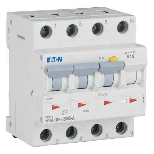 Eaton Aardlekautomaat (RCBO) mRB6, B-kar., 16A, 300mA, 4P incl. N, 6 kA - Eaton 120656 r - 20059640