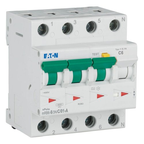 Eaton Aardlekautomaat (RCBO) mRB6, C-kar., 6A, 100mA, 4P incl. N, 6 kA - Eaton 120661 r - 20059645