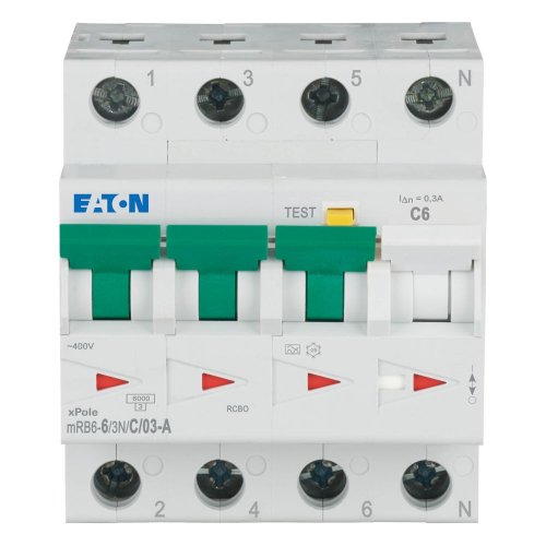 Eaton Aardlekautomaat (RCBO) mRB6, C-kar., 6A, 300mA, 4P incl. N, 6 kA - Eaton 120665 c - 20059649