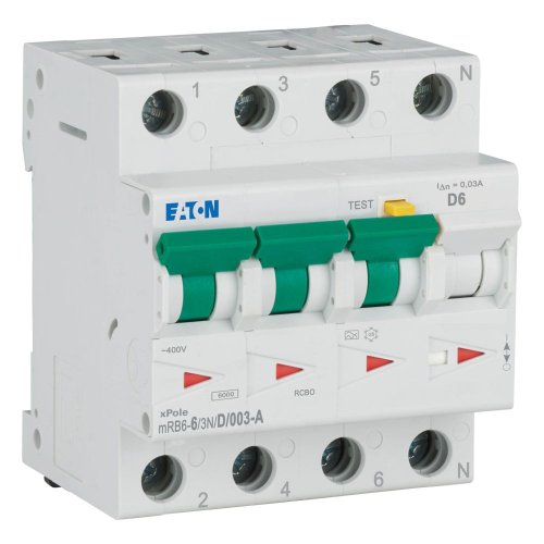 Eaton Aardlekautomaat (RCBO) mRB6, D-kar., 6A, 30mA, 4P incl. N,6 Ka - Eaton 120669 r - 20059653