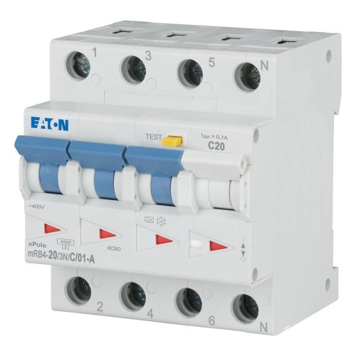 Eaton Aardlekautomaat (RCBO) mRB4, C-kar., 20A 100mA, 4P incl. N, 4.5 kA - Eaton 120679 l - 20059663