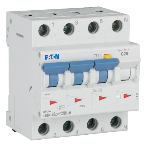 Eaton Aardlekautomaat (RCBO) mRB4, C-kar., 20A 100mA, 4P incl. N, 4.5 kA - Eaton 120679 r - 20059663
