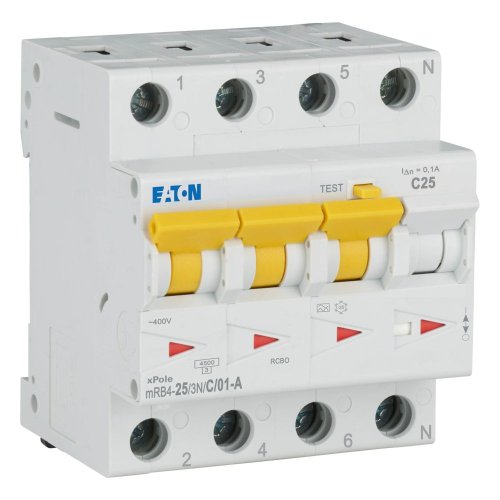 Eaton Aardlekautomaat (RCBO) mRB4, C-kar., 25A 100mA, 4P incl. N, 4.5 kA - Eaton 120680 r - 20059664