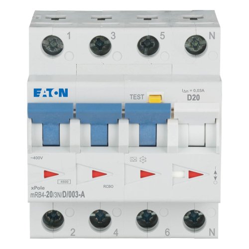 Eaton Aardlekautomaat (RCBO) mRB4, D-kar., 20A, 30mA, 4P incl. N, 4.5 kA - Eaton 120683 c - 20059667