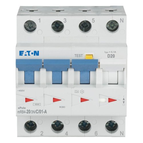 Eaton Aardlekautomaat (RCBO) mRB4, D-kar., 20A, 100mA, 4P incl. N,4.5 kA - Eaton 120684 c - 20059668