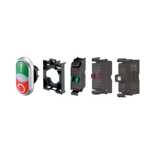 Eaton Dubbele drukknop, +signaallamp, groen I/wit/rood 0, 1 no, 1 nc, LED, b - Eaton 132625 l - 20028619