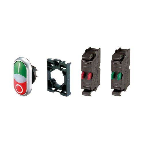 Eaton Dubbele drukknop, +signaallamp, groen I/wit/rood 0, 1 no, 1 nc, bliste - Eaton 132626 l - 20060145
