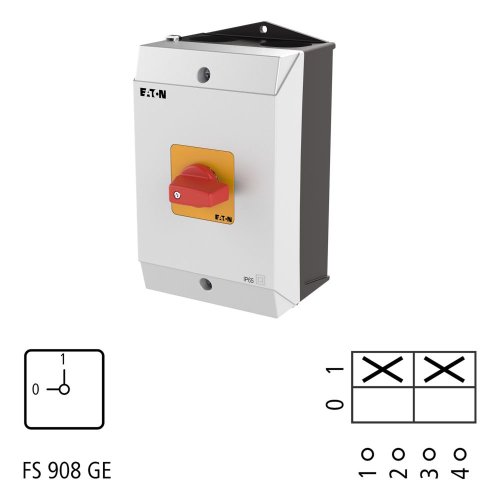 Eaton AAN-UIT-schakelaar, 2-polig, 32 A, NOOD-UIT-functie, 90 &deg;, Opbouw - Eaton 207166 l1 - 20064518