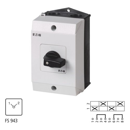 Eaton Omschakelaar, Contacten: 4, 32 A, Frontplaat: 1-2, 90 &deg;, vast, Opbouw - Eaton 207180 l1 - 20064524