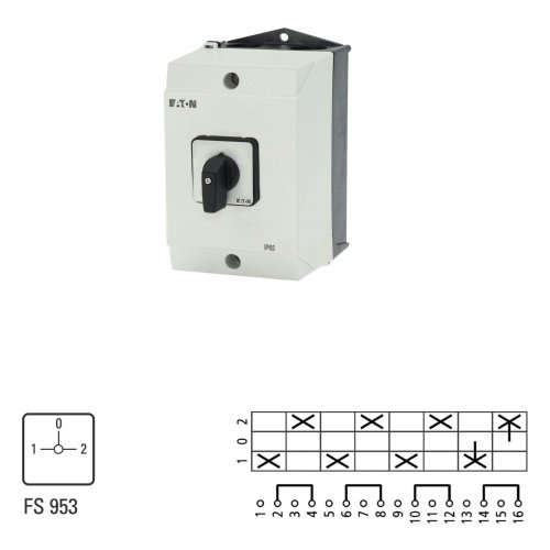 Eaton Omschakelaar, Contacten: 8, 32 A, Frontplaat: 1-0-2, 90 &deg;, vast, Opbou - Eaton 207193 l1 - 20064537