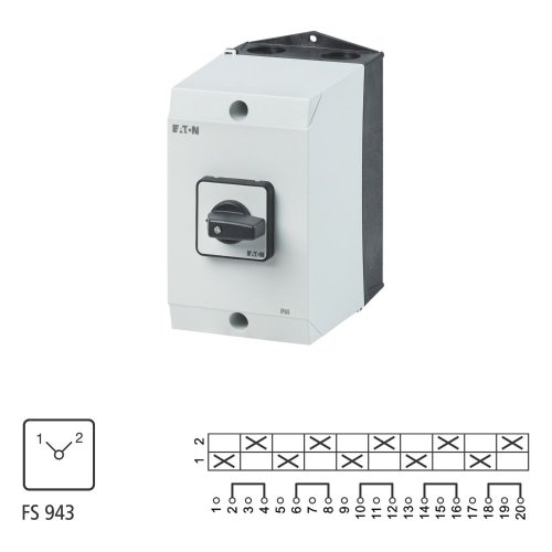Eaton Omschakelaar, Contacten: 10, 32 A, Frontplaat: 1-2, 90 &deg;, vast, Opbouw - Eaton 207536 l1 - 20064756