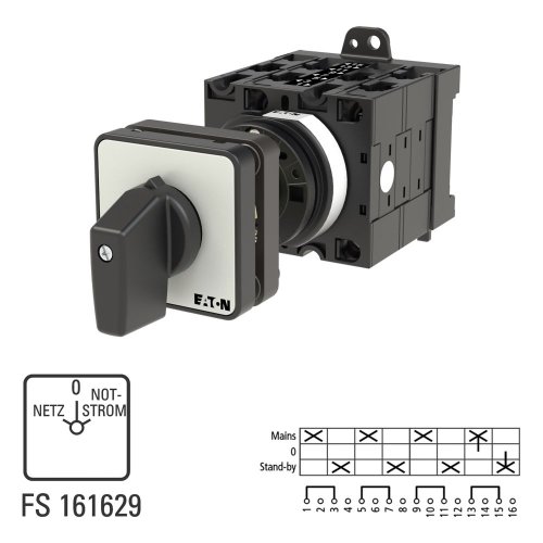 Eaton Omschakelaar, Contacten: 8, 32 A, Frontplaat: Netz-0-Notstrom, 45 &deg;, v - Eaton 215225 l1 - 20064913