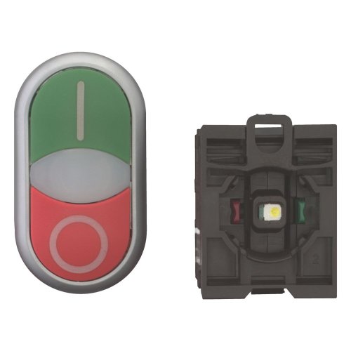 Eaton Dubbele drukknop, +signaallamp, groen I/wit/rood 0, 1 no, 1 nc, LED, b - Eaton 216509 c - 20028619