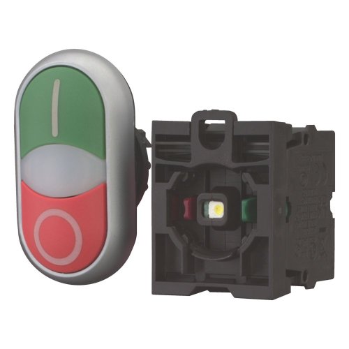 Eaton Dubbele drukknop, +signaallamp, groen I/wit/rood 0, 1 no, 1 nc, LED, b - Eaton 216509 l - 20028619